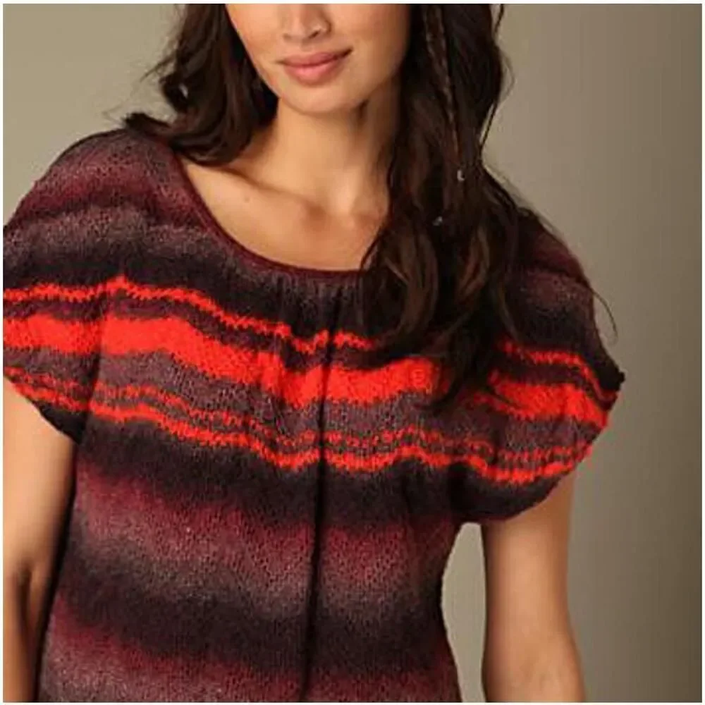 Free People Wool Blend Dress Size M Berry Combo Knit Stripe Scoop Neck Boho Cozy